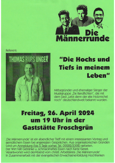 Männerrunde am 26. April in Naila-Gaststätte Froschgrün